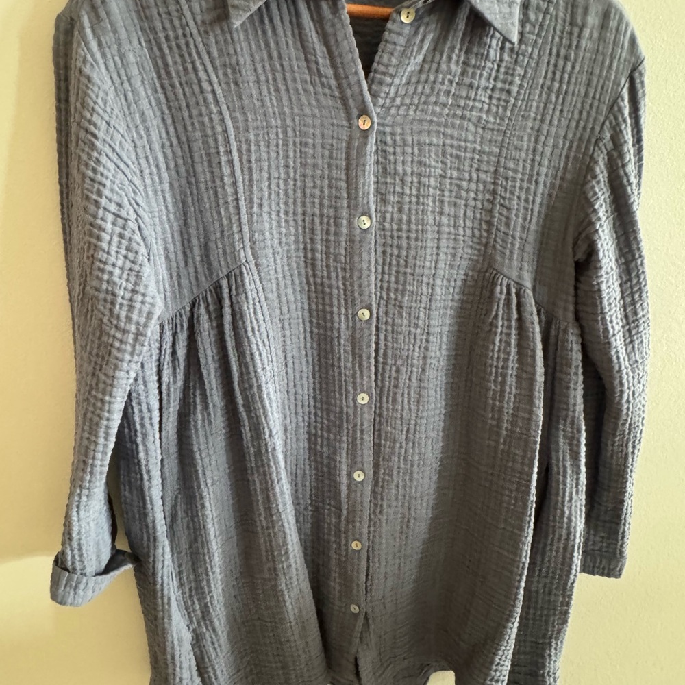 Gray Button-Up Women's Top